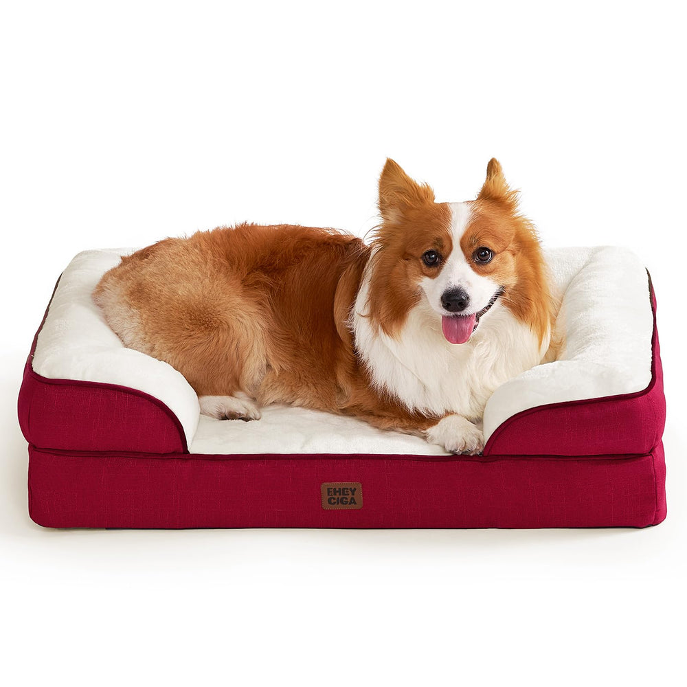 EHEYCIGA orthopedic bed red front view shows sturdy support for large dogs