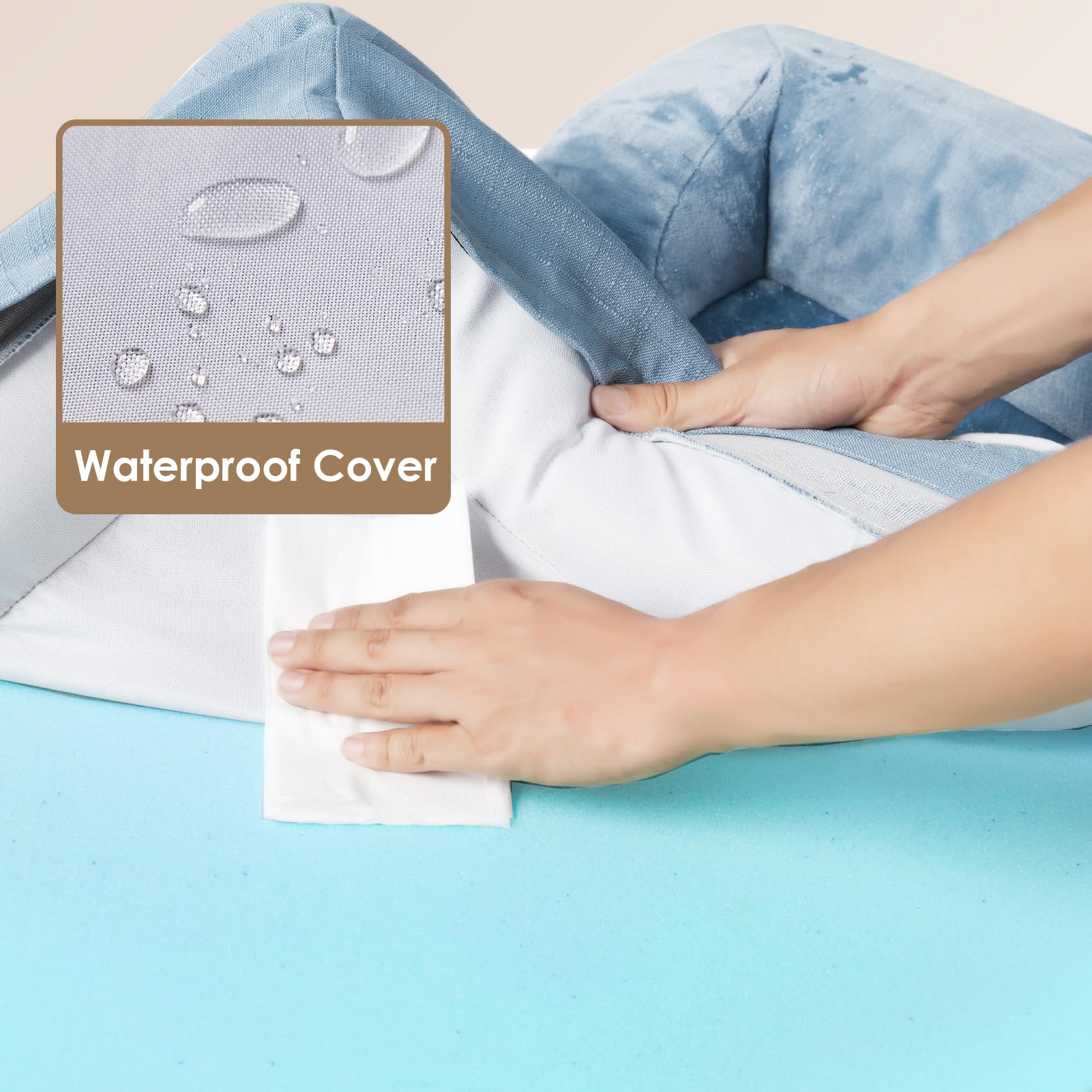 EHEYCIGA orthopedic bed waterproof-cover-layer keeps surface dry during paw-prints.