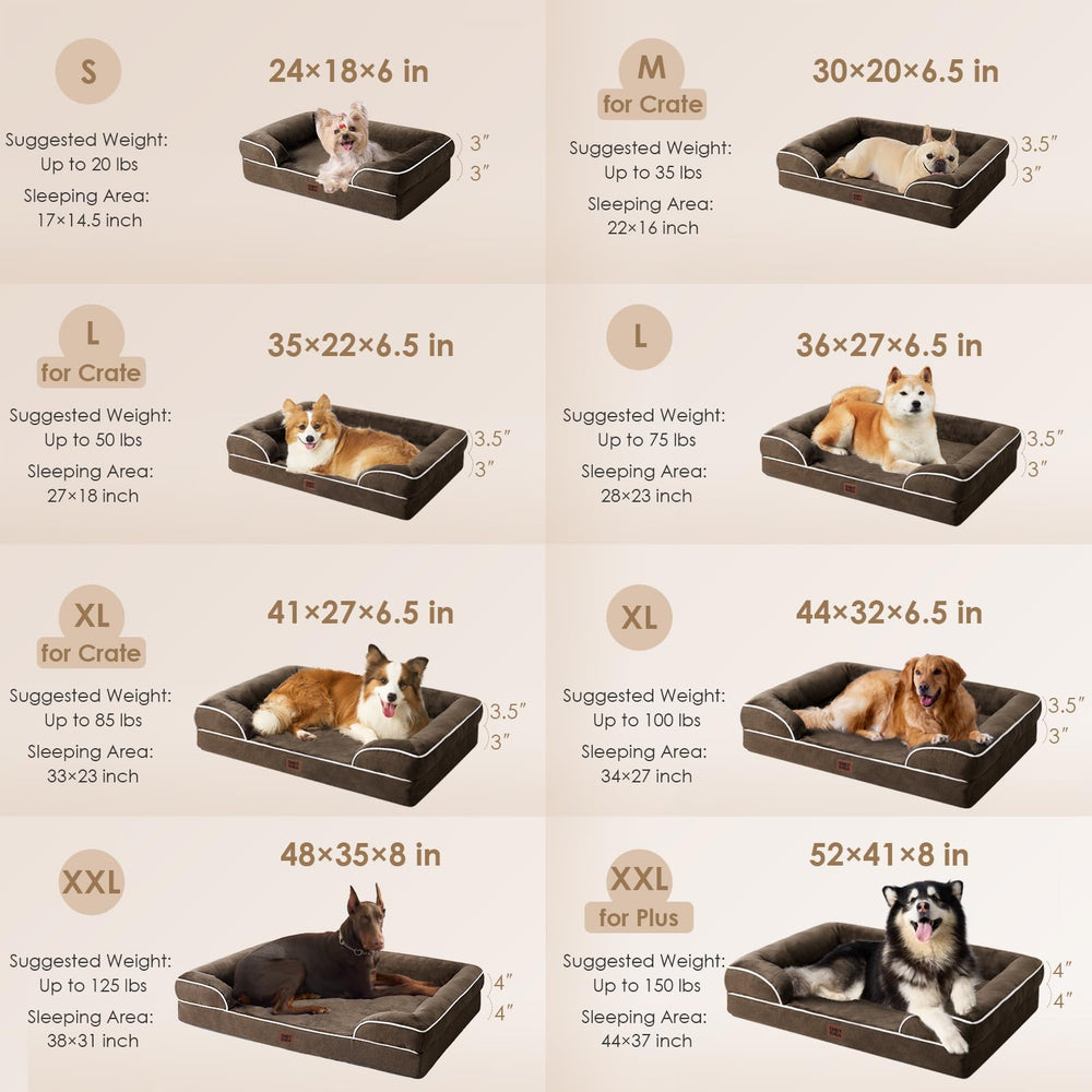 EHEYCIGA orthopedic dog bed with 3-sided bolsters for neck and head support