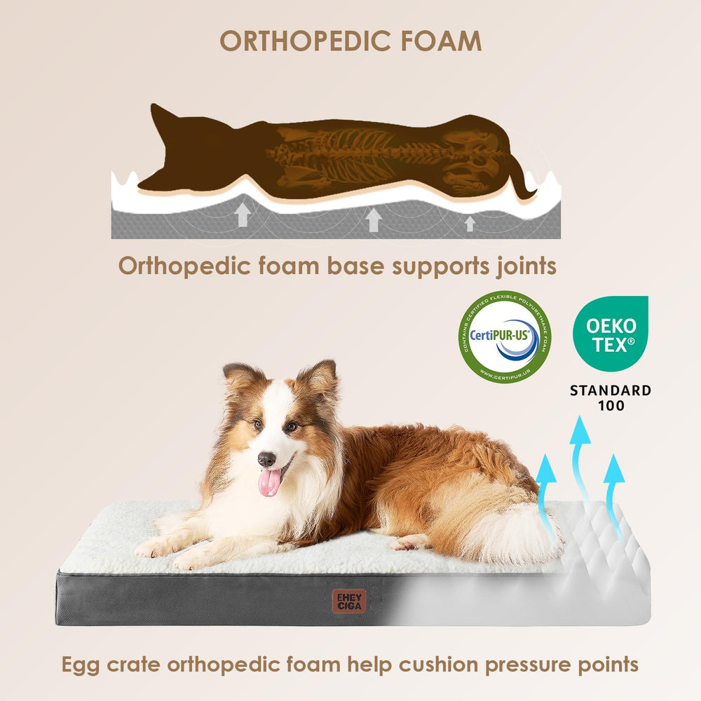 EHEYCIGA orthopedic dog bed side profile highlighting sturdy 3.5-inch egg-crate foam for joint-friendly support