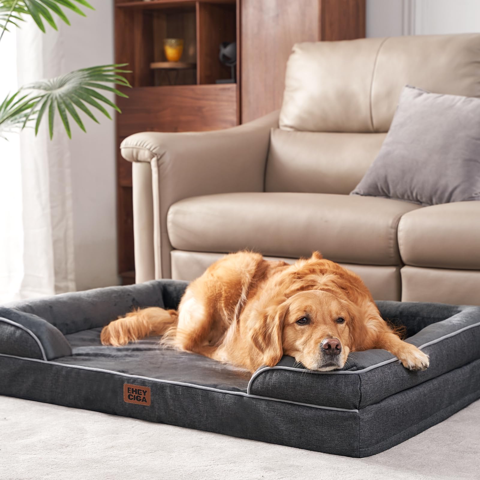 EHEYCIGA dark grey bed blends with home decor and fur