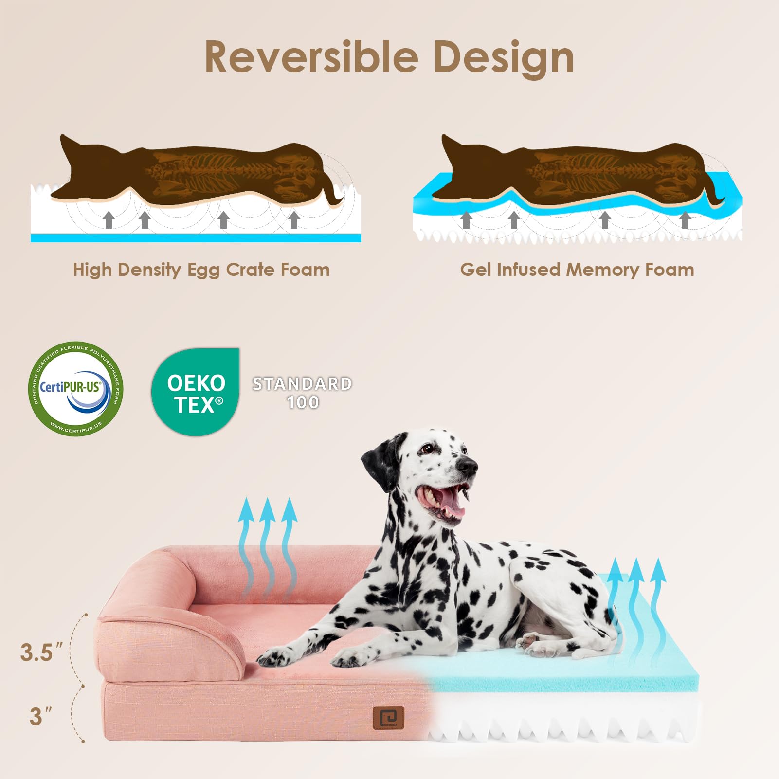 EHEYCIGA orthopedic bed in dusty pink adds stylish comfort for large dogs