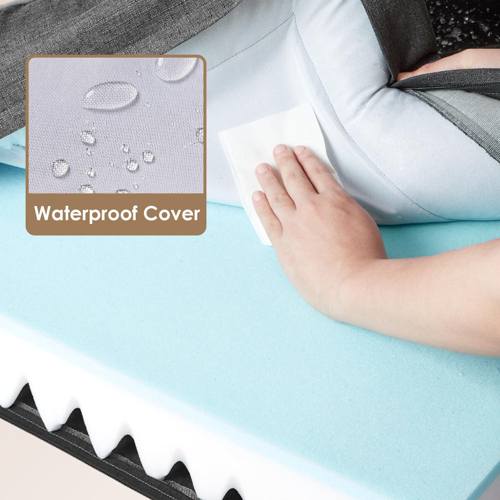EHEYCIGA bed features egg-crate foam for even pressure distribution.