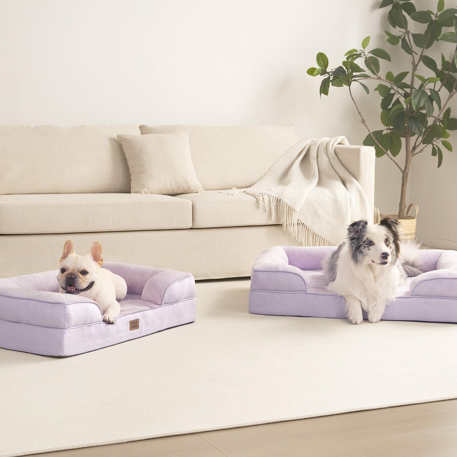 EHEYCIGA orthopedic dog bed expansion time allows full loft after unpacking.