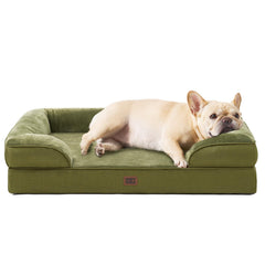 EHEYCIGA orthopedic dog bed front view shows supportive bolsters for calm rest.