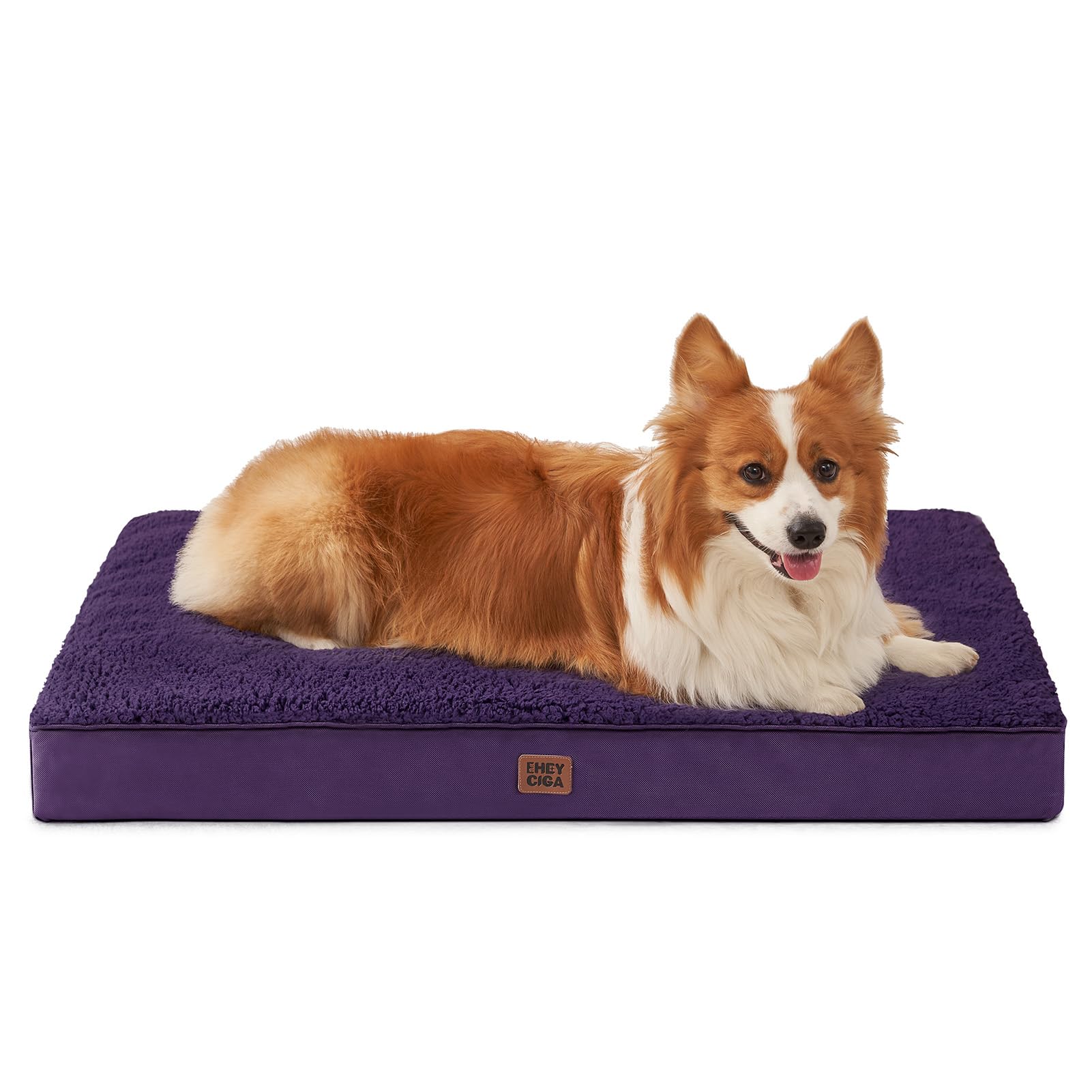 EHEYCIGA orthopedic bed for large dogs in purple showing 35x23 footprint for big lounging