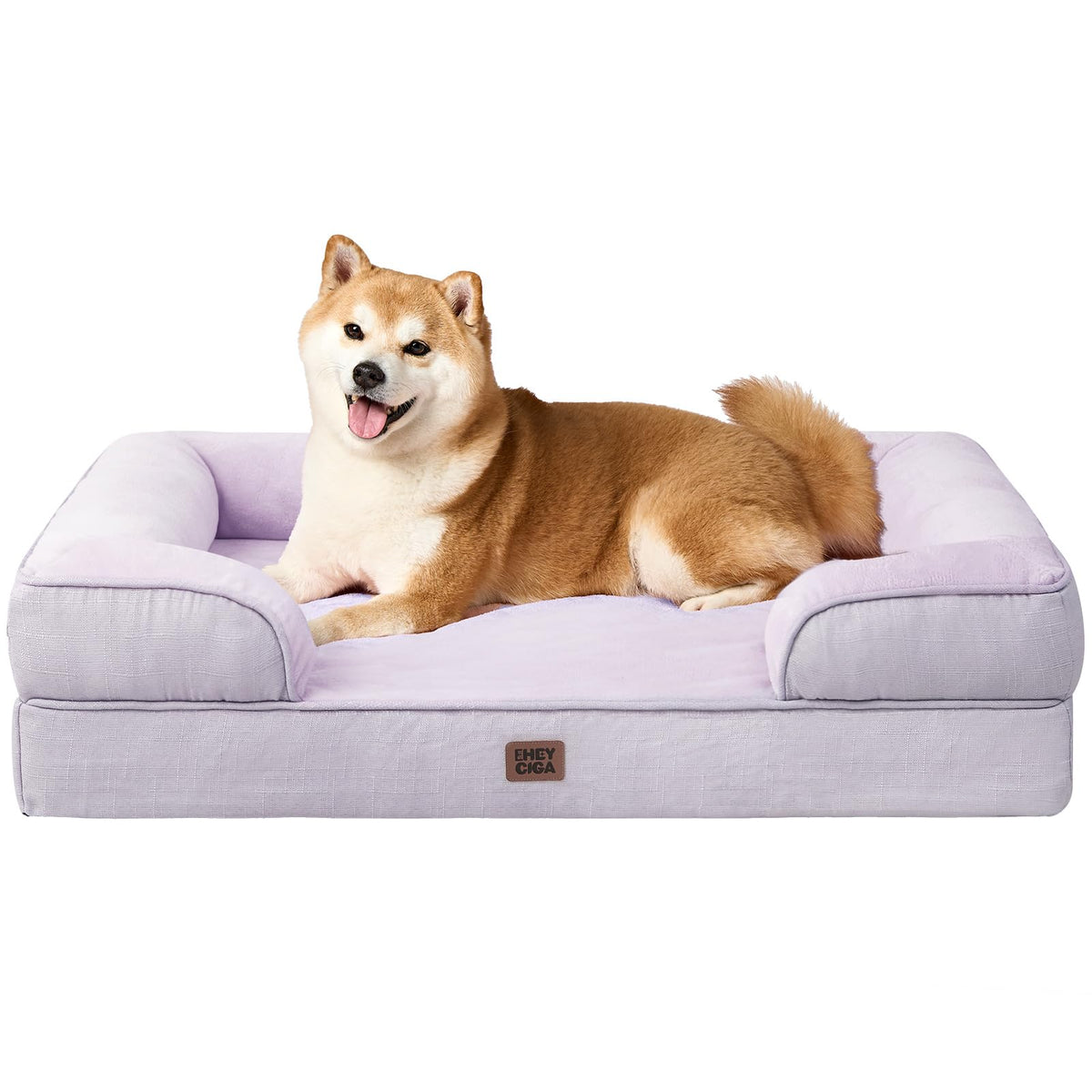 EHEYCIGA orthopedic dog bed lilac front view shows supportive bolster and memory foam comfort for joints
