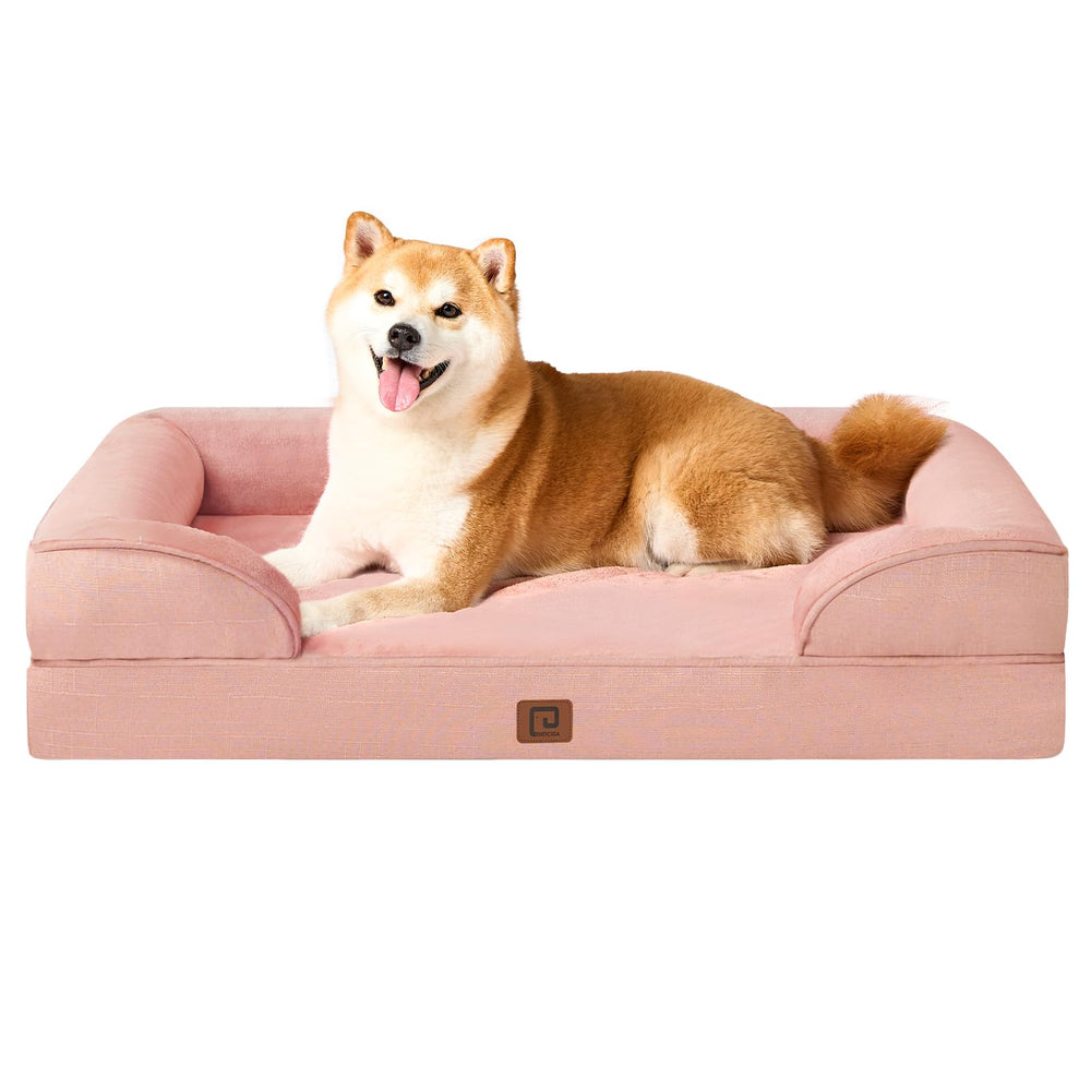 EHEYCIGA orthopedic dog bed with memory foam in dusty pink for comfortable naps