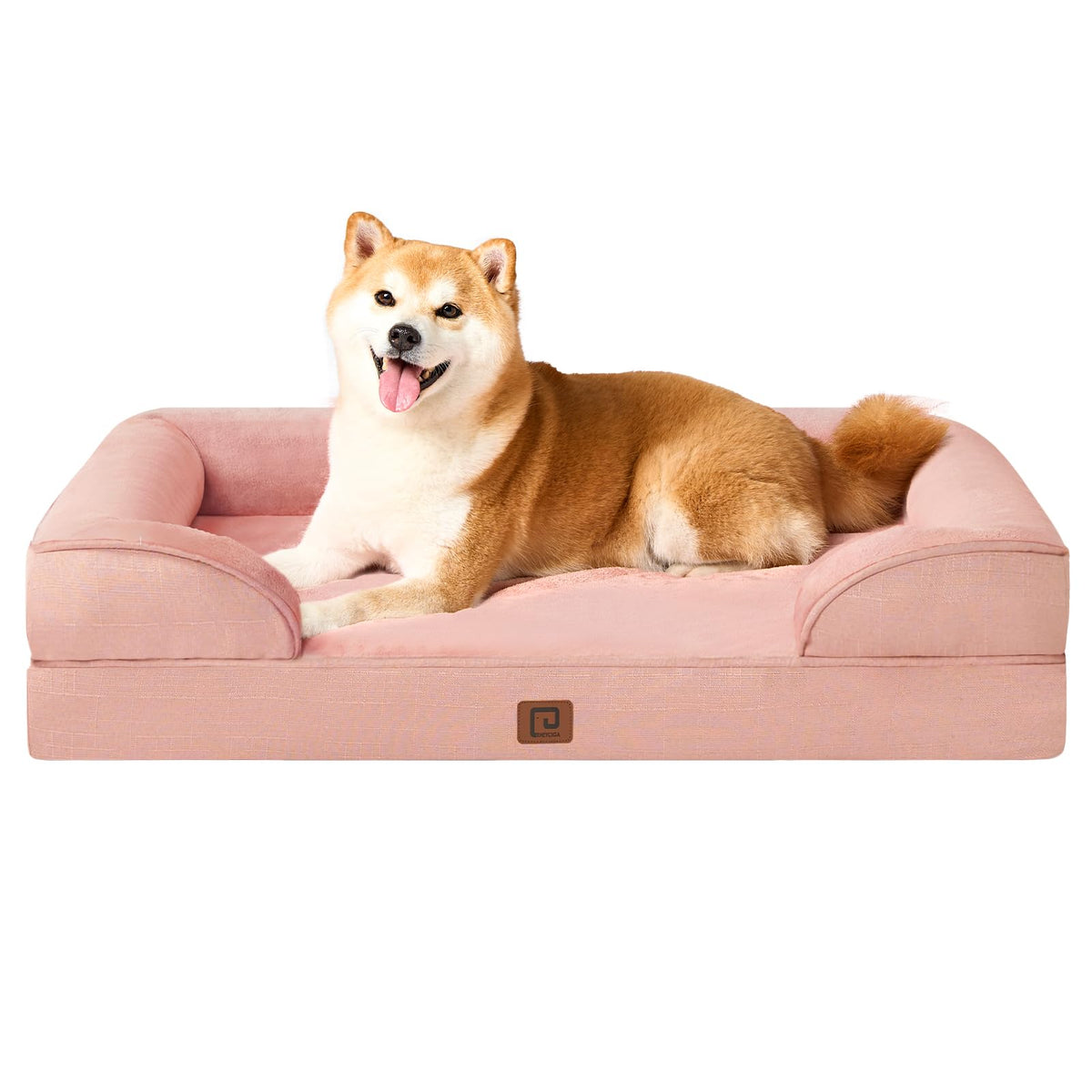 EHEYCIGA orthopedic dog bed with memory foam in dusty pink for comfortable naps