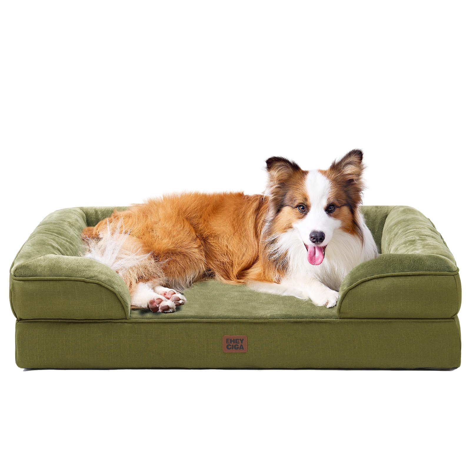 EHEYCIGA orthopedic dog bed with memory foam in olive-green for joint comfort