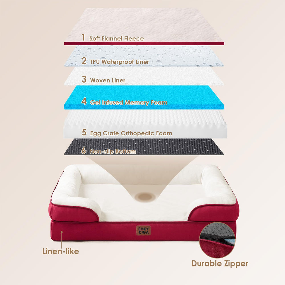 EHEYCIGA dog bed non-slip bottom image demonstrates secure placement on various floor surfaces.