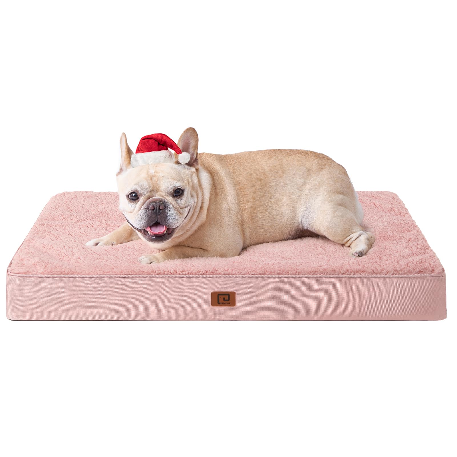 EHEYCIGA orthopedic dog bed pink 30x20 front view with egg-crate foam support