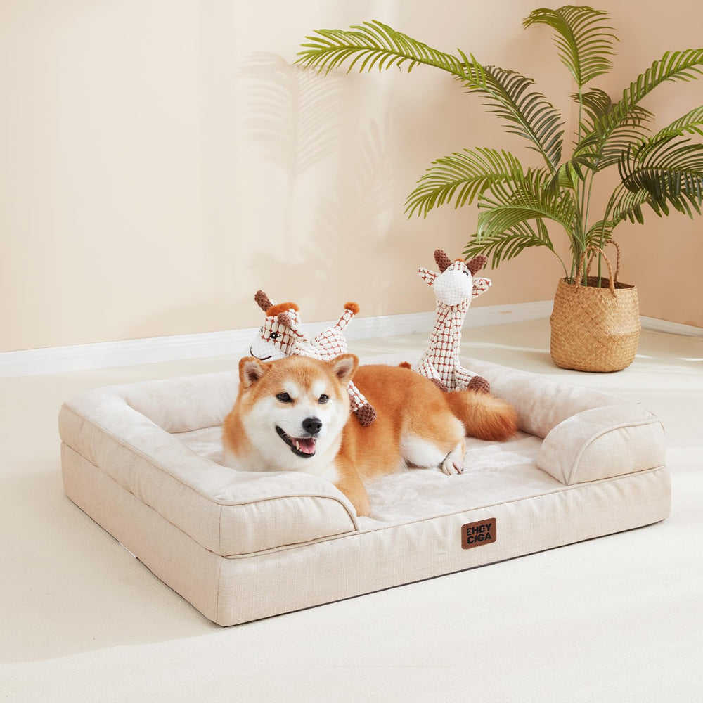 EHEYCIGA orthopedic dog bed sofa design with bolster edges for neck comfort
