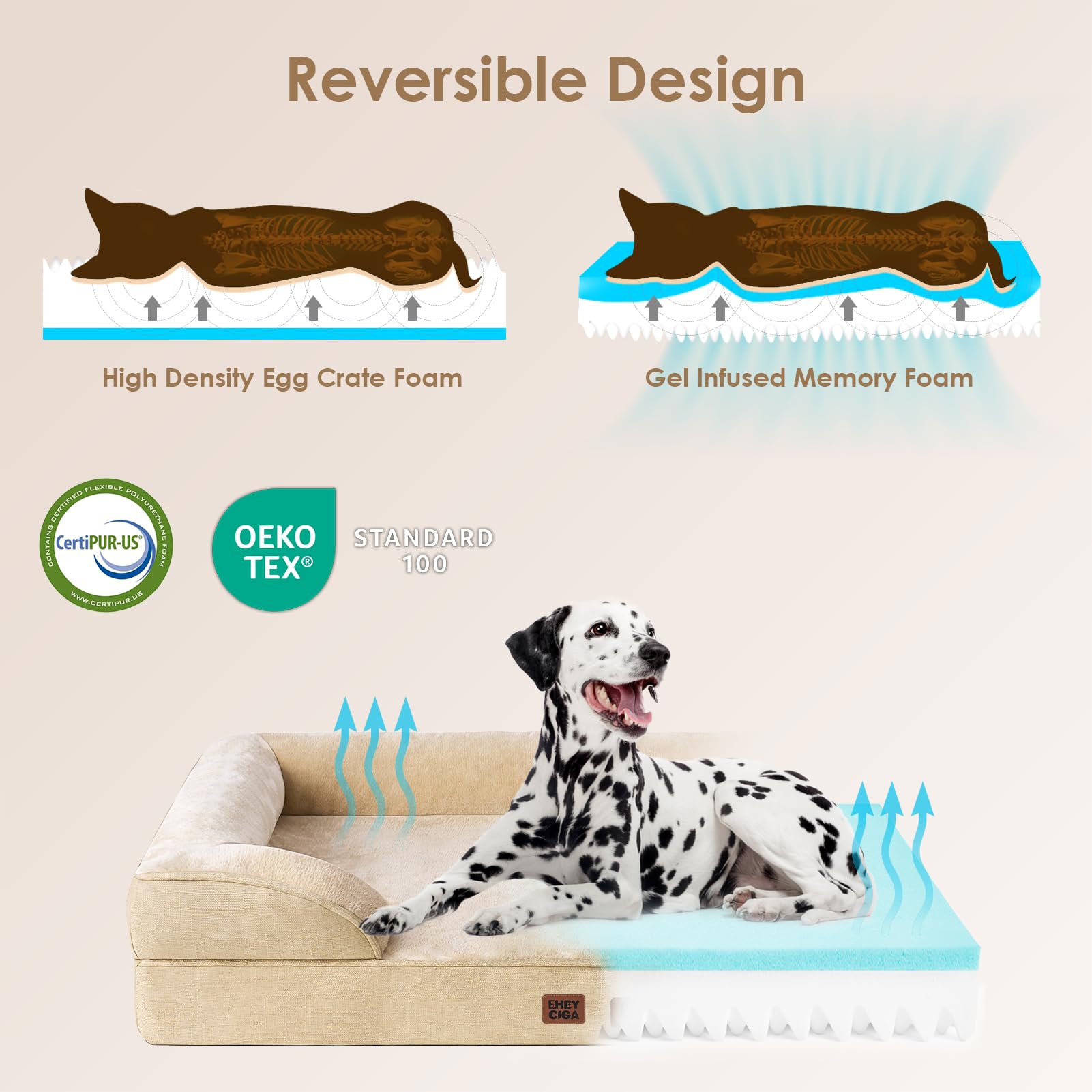EHEYCIGA orthopedic dog bed XL bolster sides supporting neck and head.