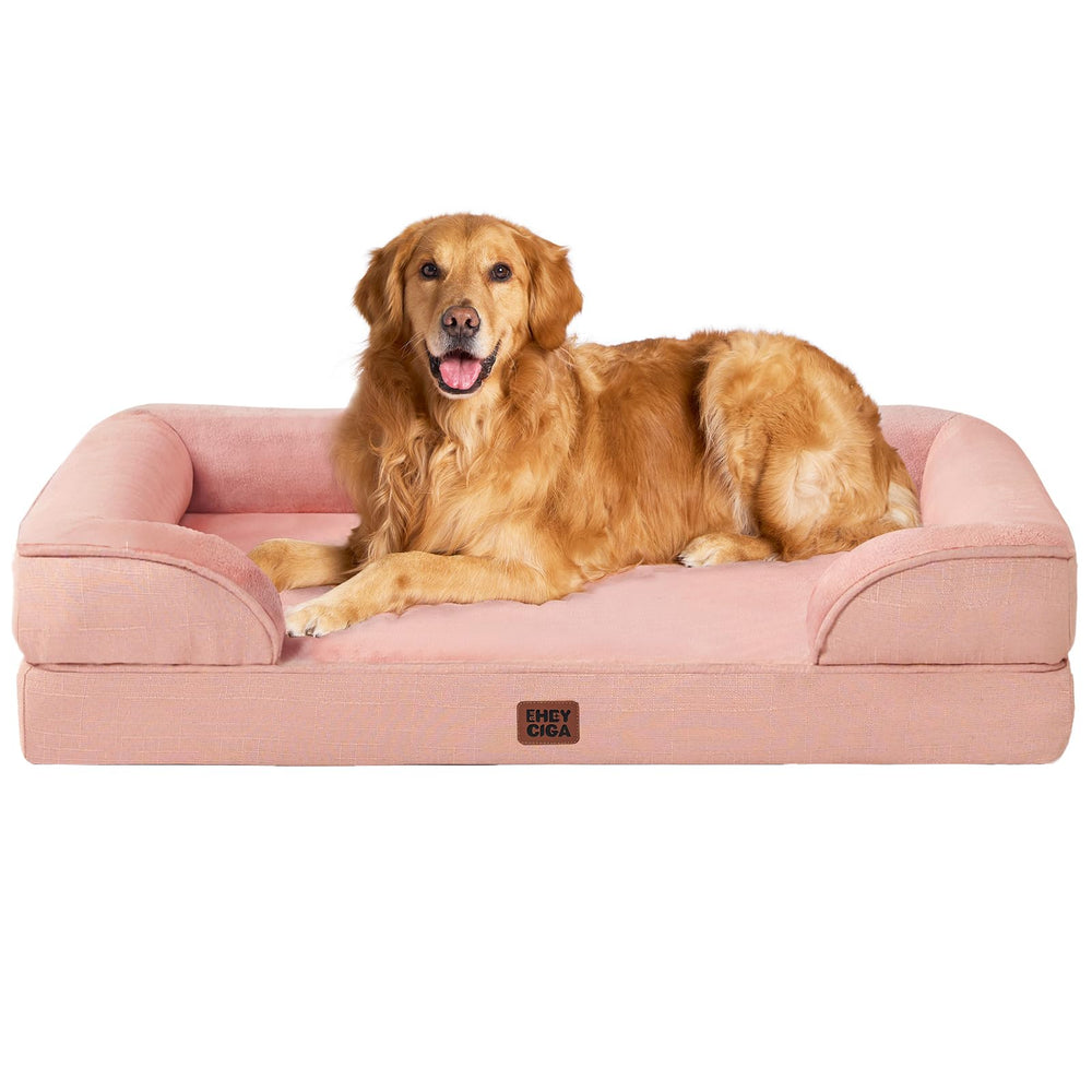 EHEYCIGA orthopedic dog bed XL dusty pink front view showing memory foam support