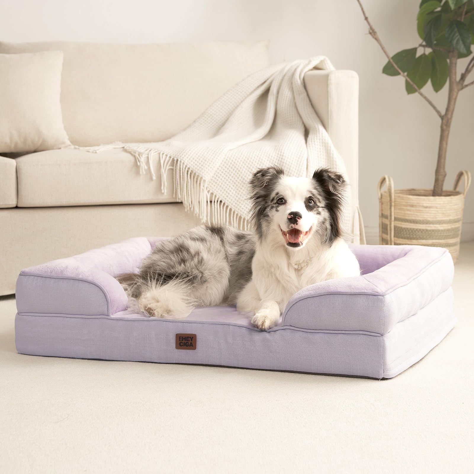 EHEYCIGA orthopedic dog bed xl lilac washable-cover for quick cleanups