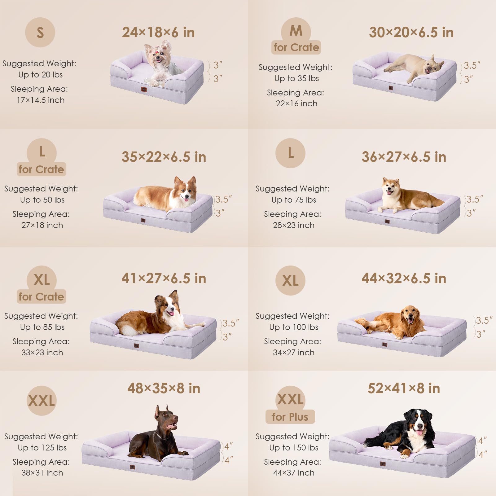 EHEYCIGA orthopedic dog bed xl lilac sides boosting neck support and snuggle-ready design