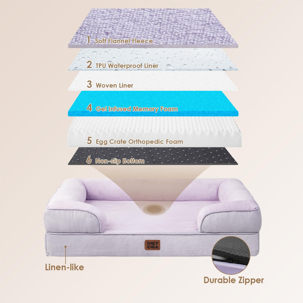 EHEYCIGA orthopedic dog bed xl lilac waterproof-bottom keeps the surface dry
