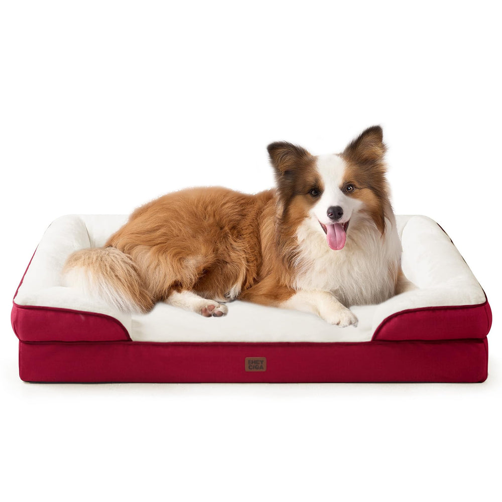 EHEYCIGA orthopedic dog bed XL red front view shows memory foam support for joints
