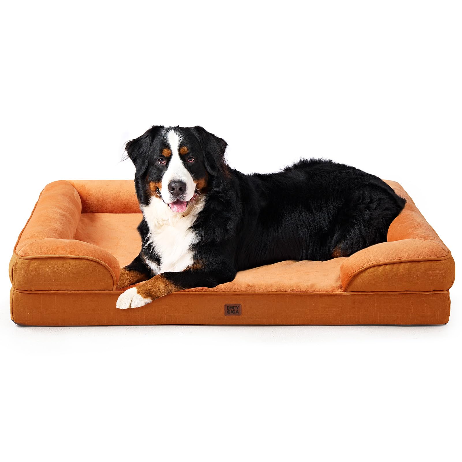 EHEYCIGA orthopedic dog bed XL side view showing neck support bolster