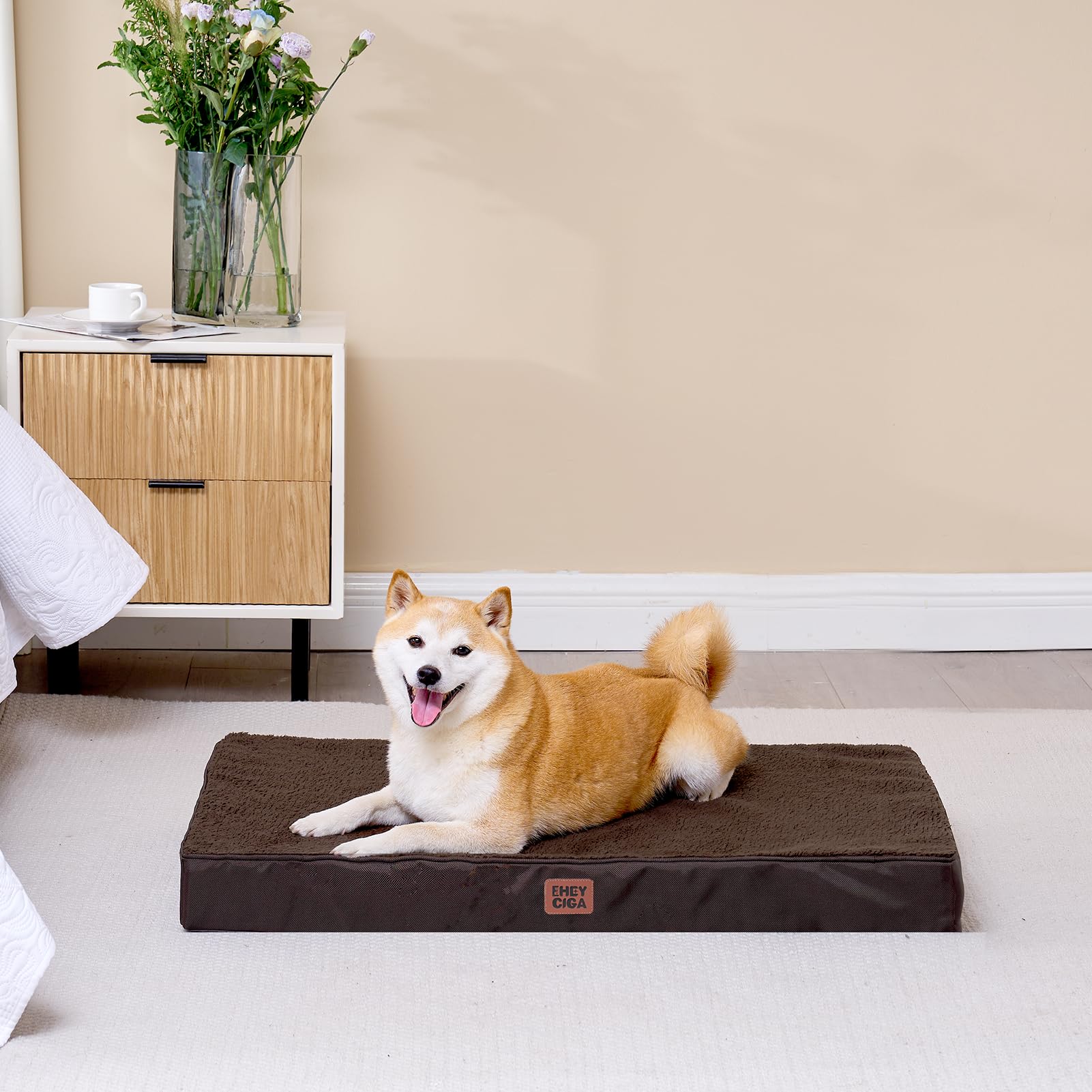 EHEYCIGA orthopedic XL bed in crate setup for kennel comfort