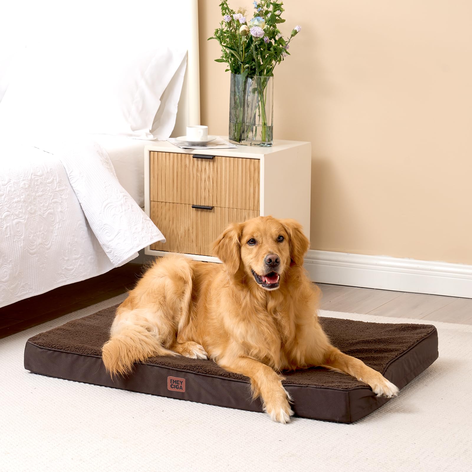 EHEYCIGA orthopedic XL dog bed brown fabric demonstrates durable daily use.