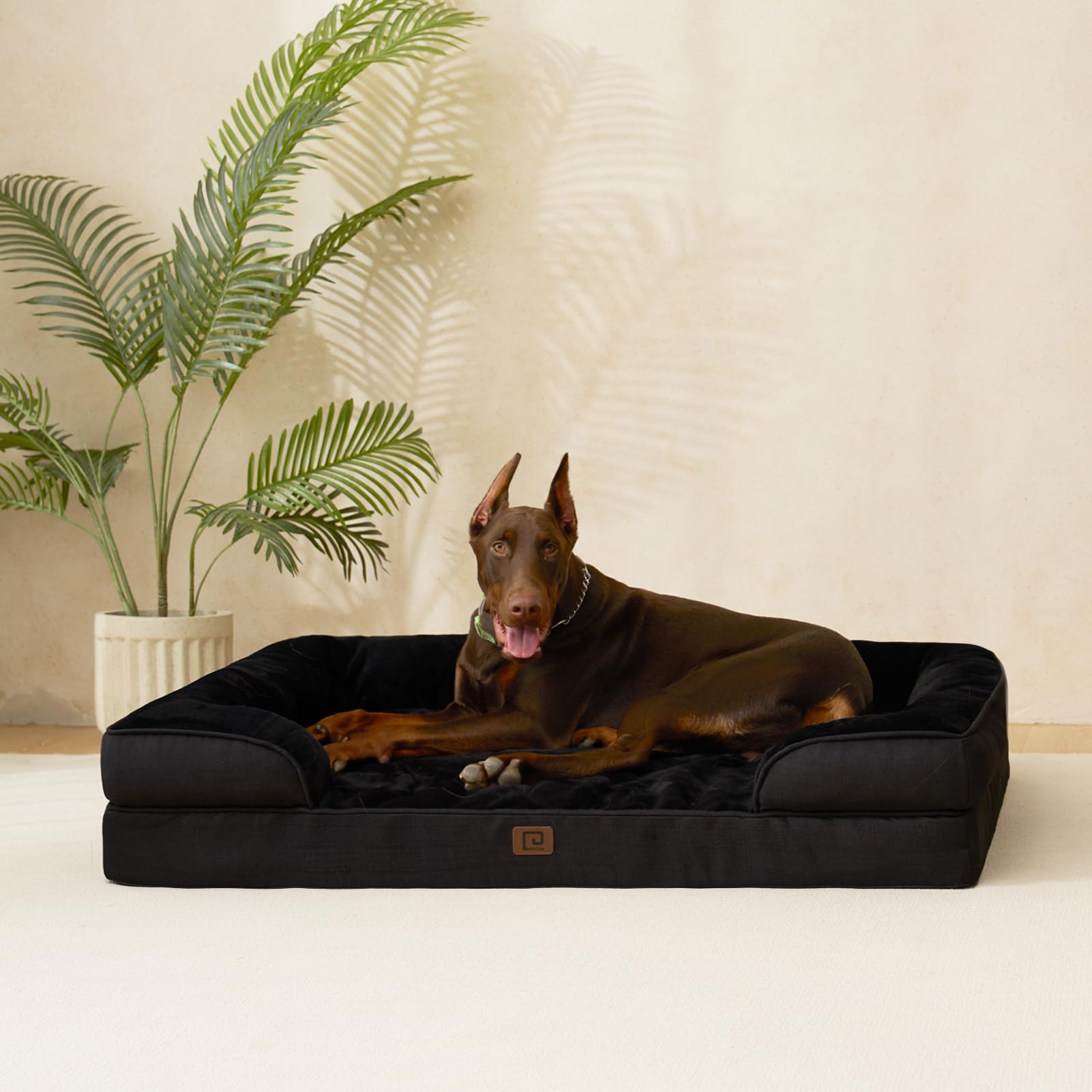 EHEYCIGA orthopedic XL dog bed durable black fabric offers wash-ready comfort for large dogs.