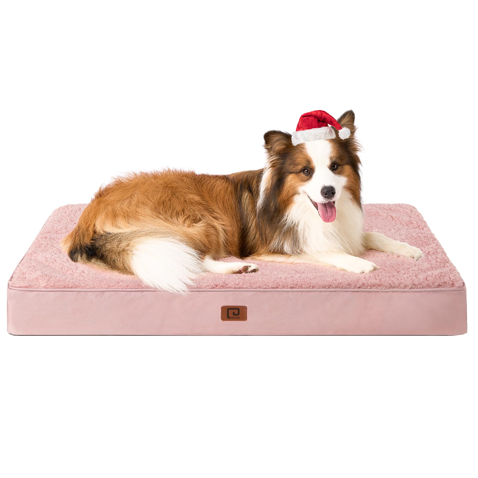 EHEYCIGA orthopedic XL dog bed pink front view with plush support.