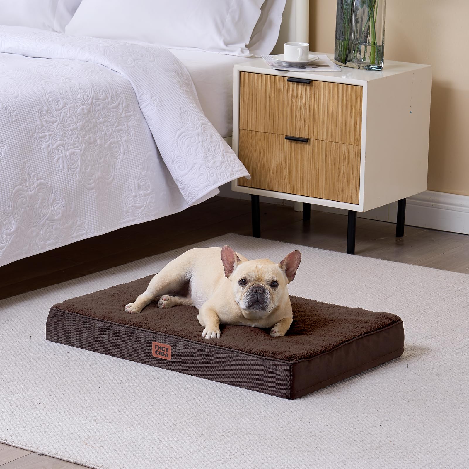 EHEYCIGA orthopedic XL dog bed rebound after unboxing with 24-48 hour recovery.