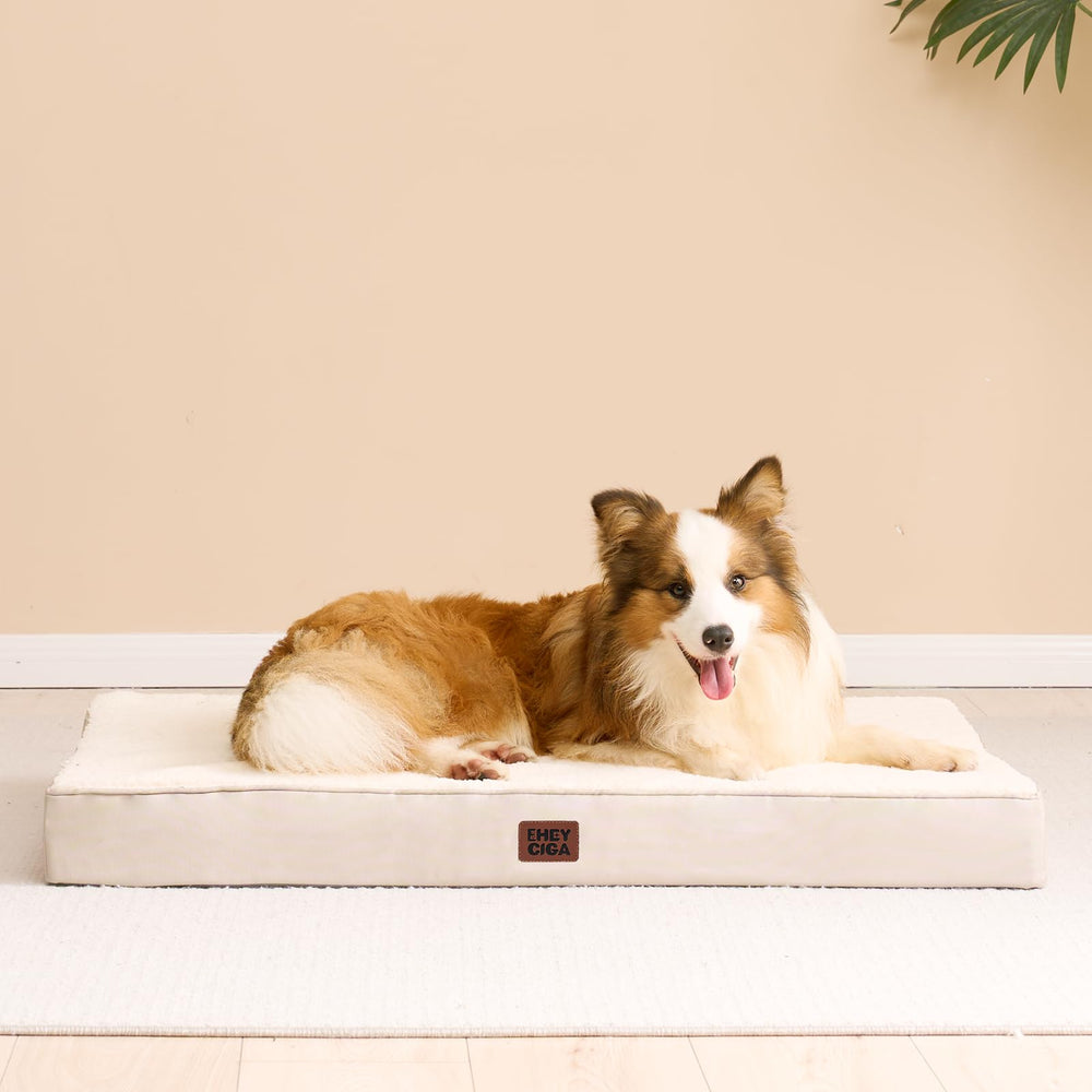 EHEYCIGA orthopedic XXL dog bed camel color adds a warm, neutral look.