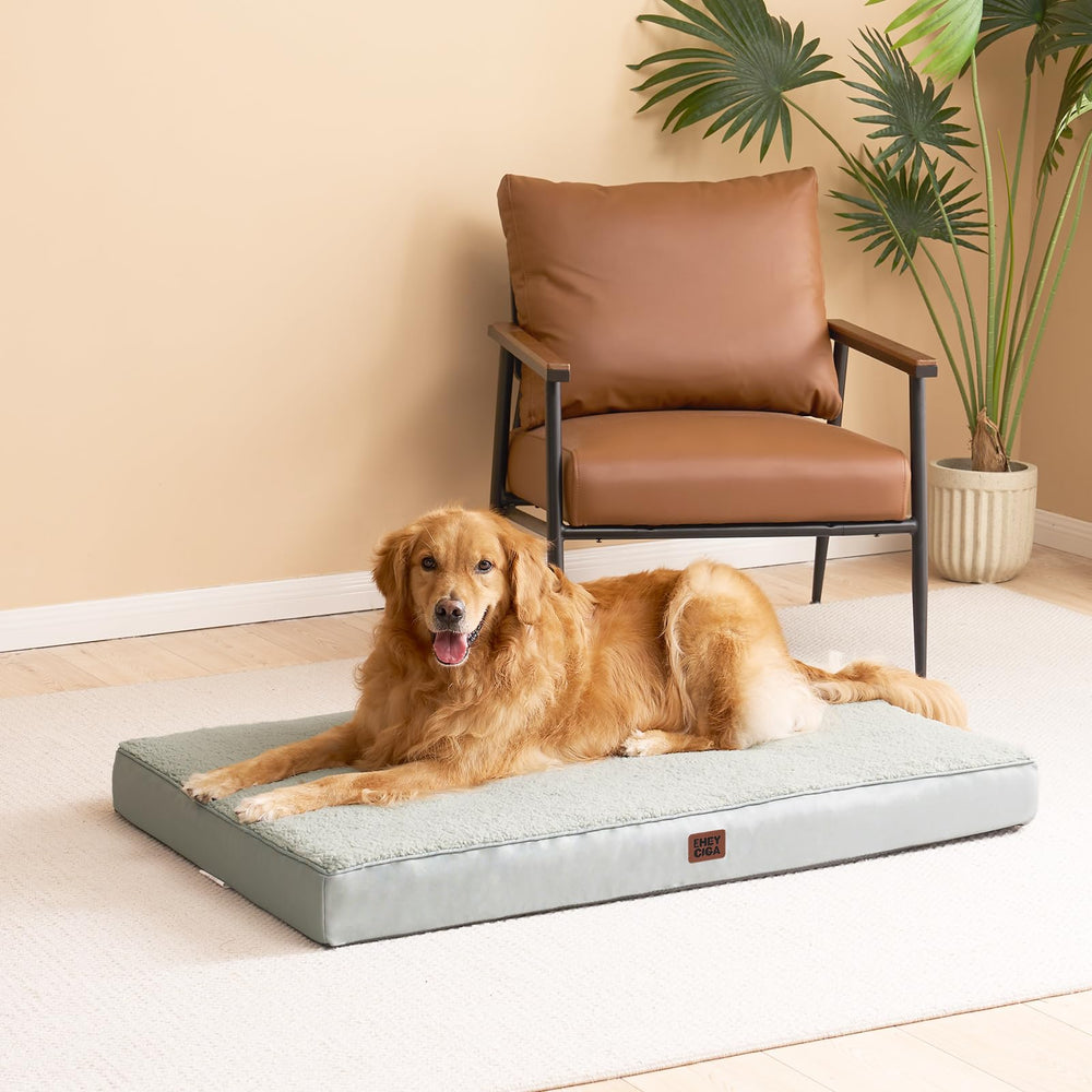 EHEYCIGA egg-crate foam closeup emphasizes structured support for large breeds.