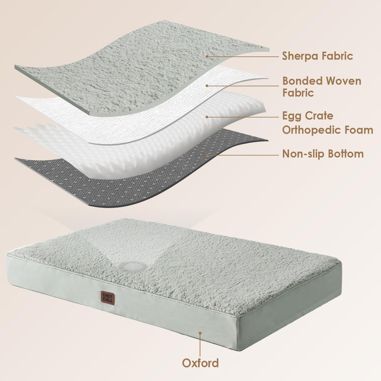 EHEYCIGA dog bed removable cover closeup highlights machine-washable convenience.