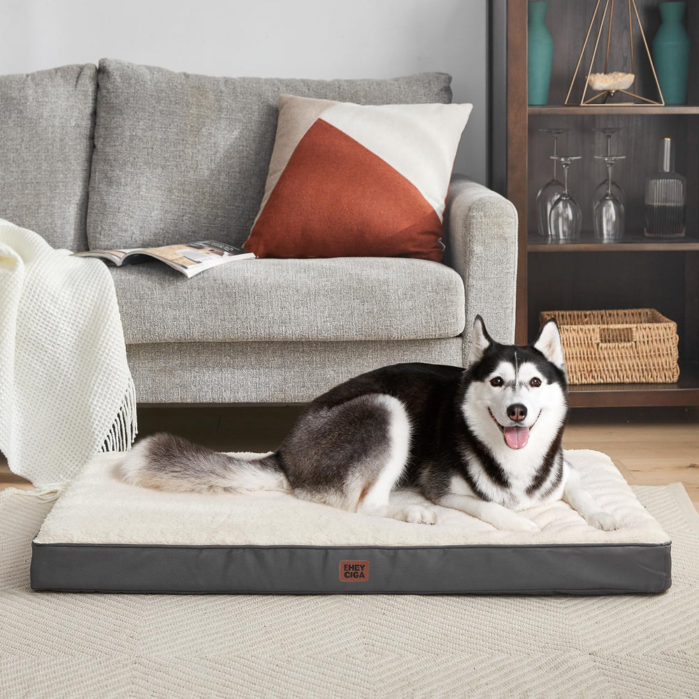 EHEYCIGA orthopedic XXL dog bed kennel placement shows versatile use