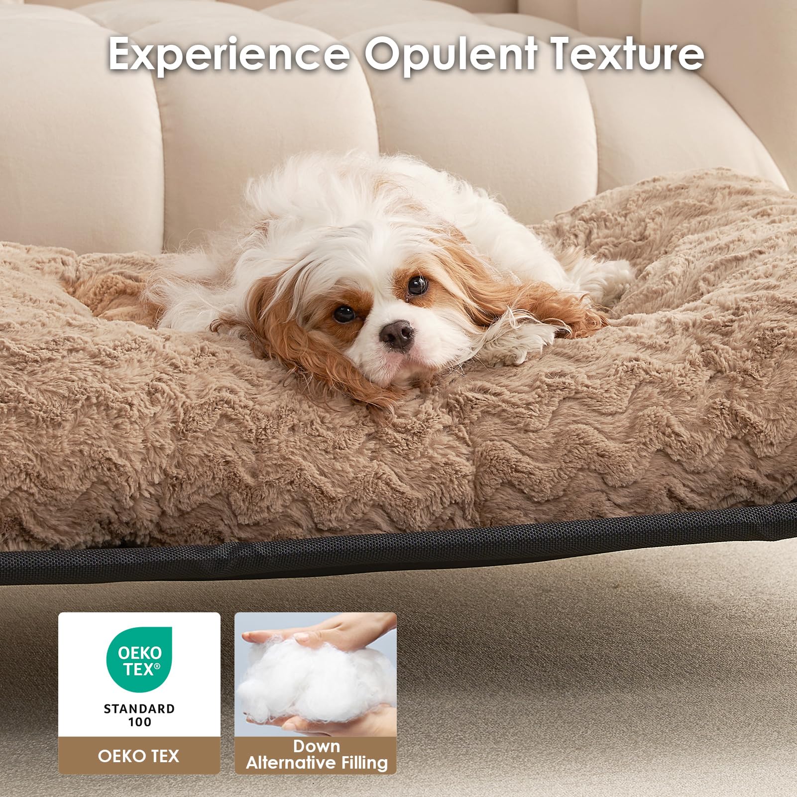 EHEYCIGA polyester-filled bed secured by four locking holes for lasting resilience.