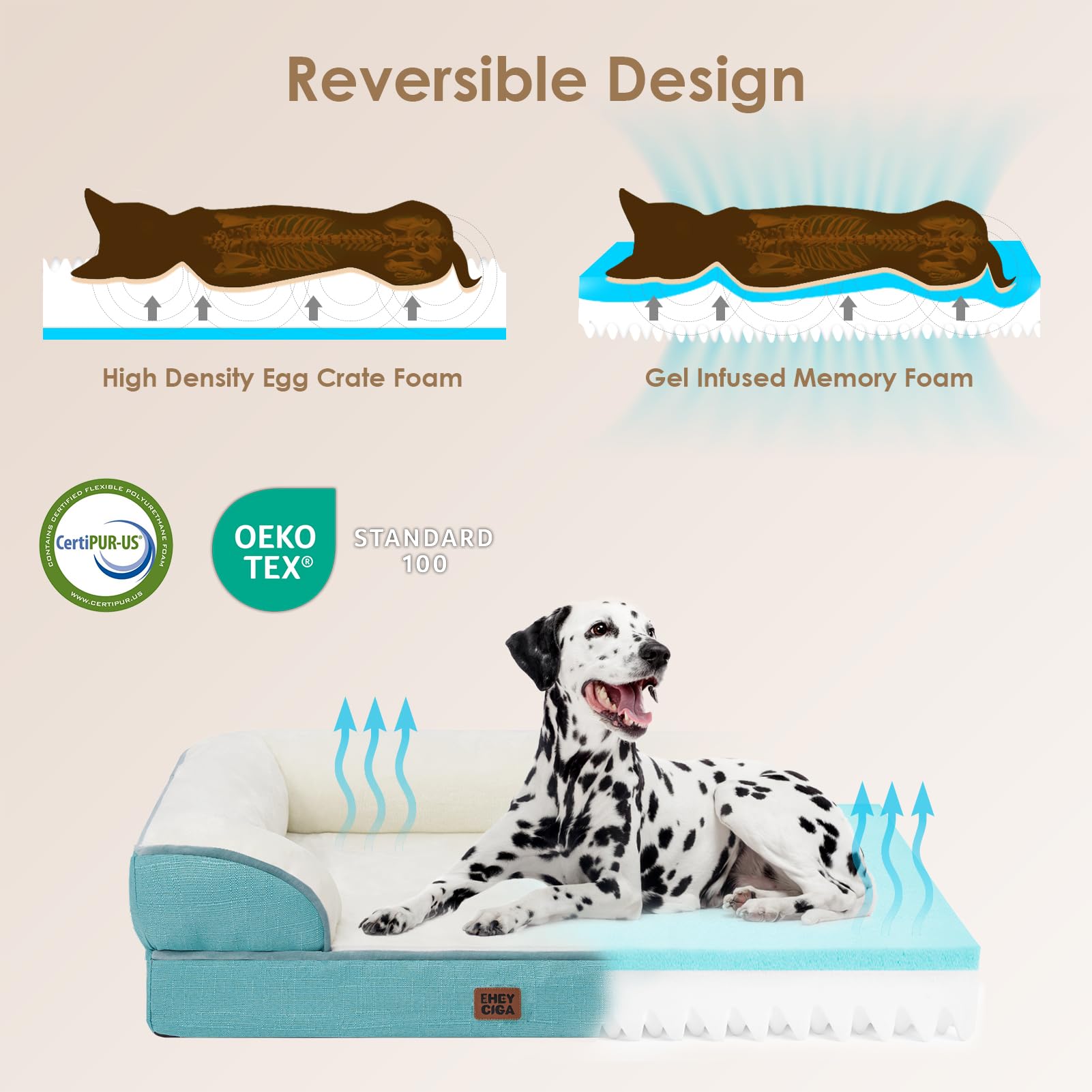EHEYCIGA sofa bed design with three-sided bolsters for neck comfort.