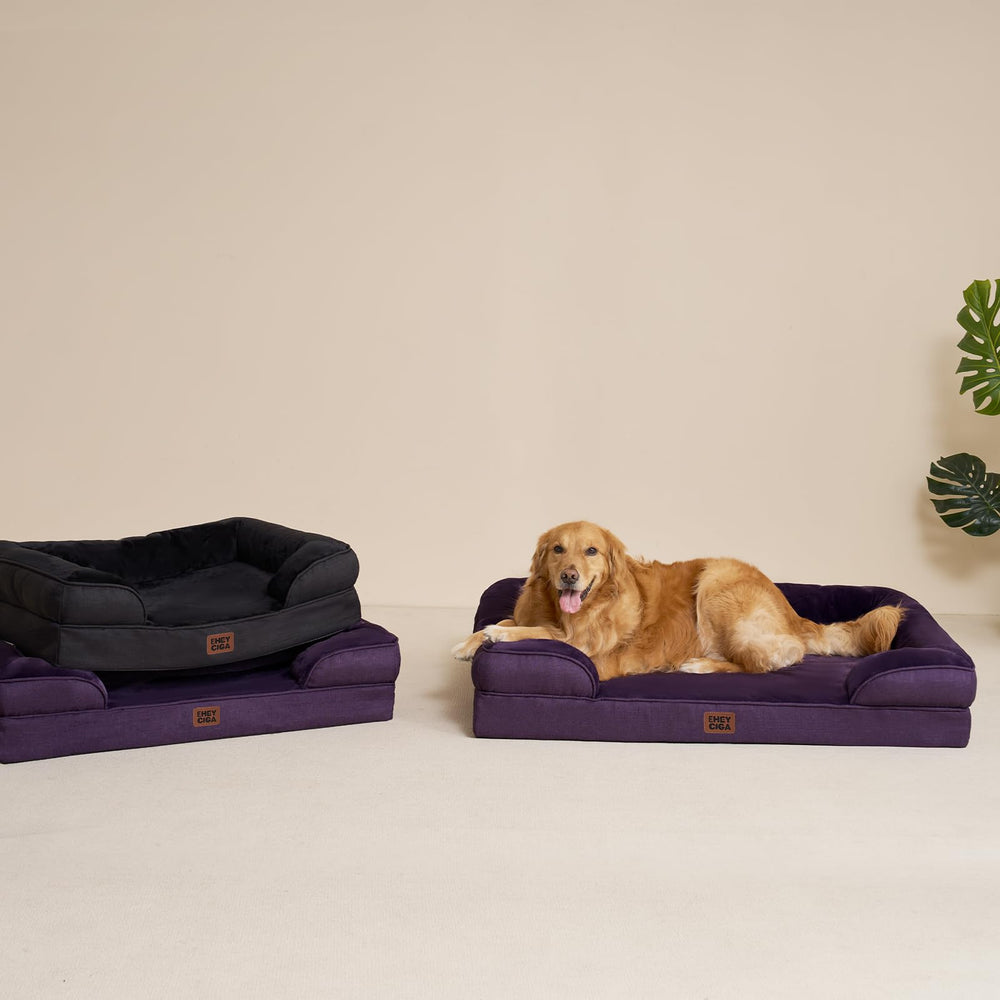 EHEYCIGA three-sided bolster dog bed provides neck and head support