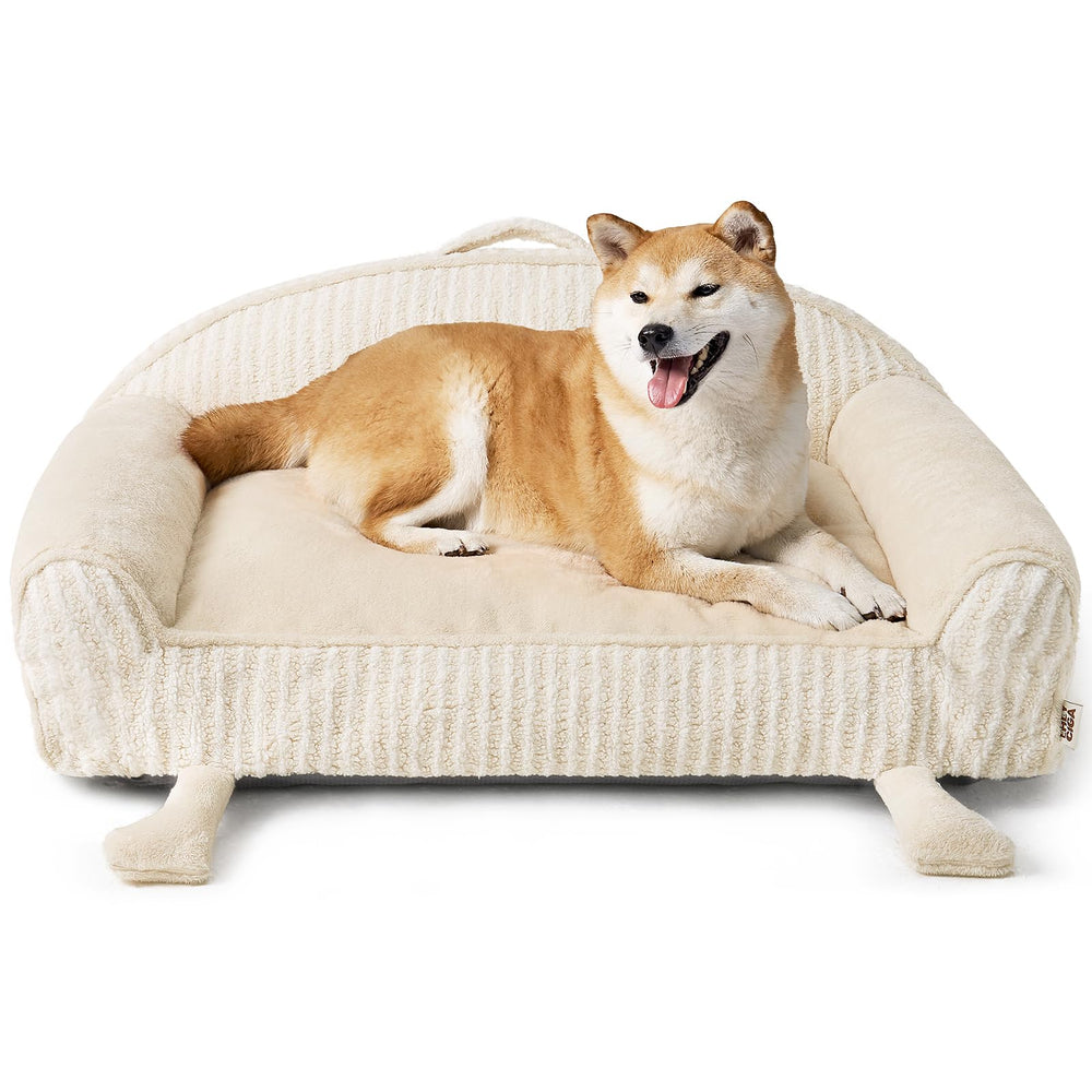 EHEYCIGA washable large 36-inch bed with cream striped cover delivers cozy comfort and easy cleaning