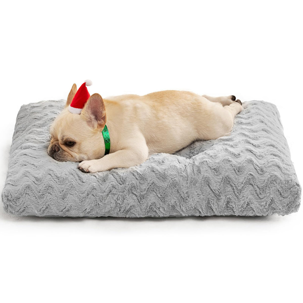 EHEYCIGA washable dog crate bed reversible-faux-fur-grey for cozy winter crate comfort.