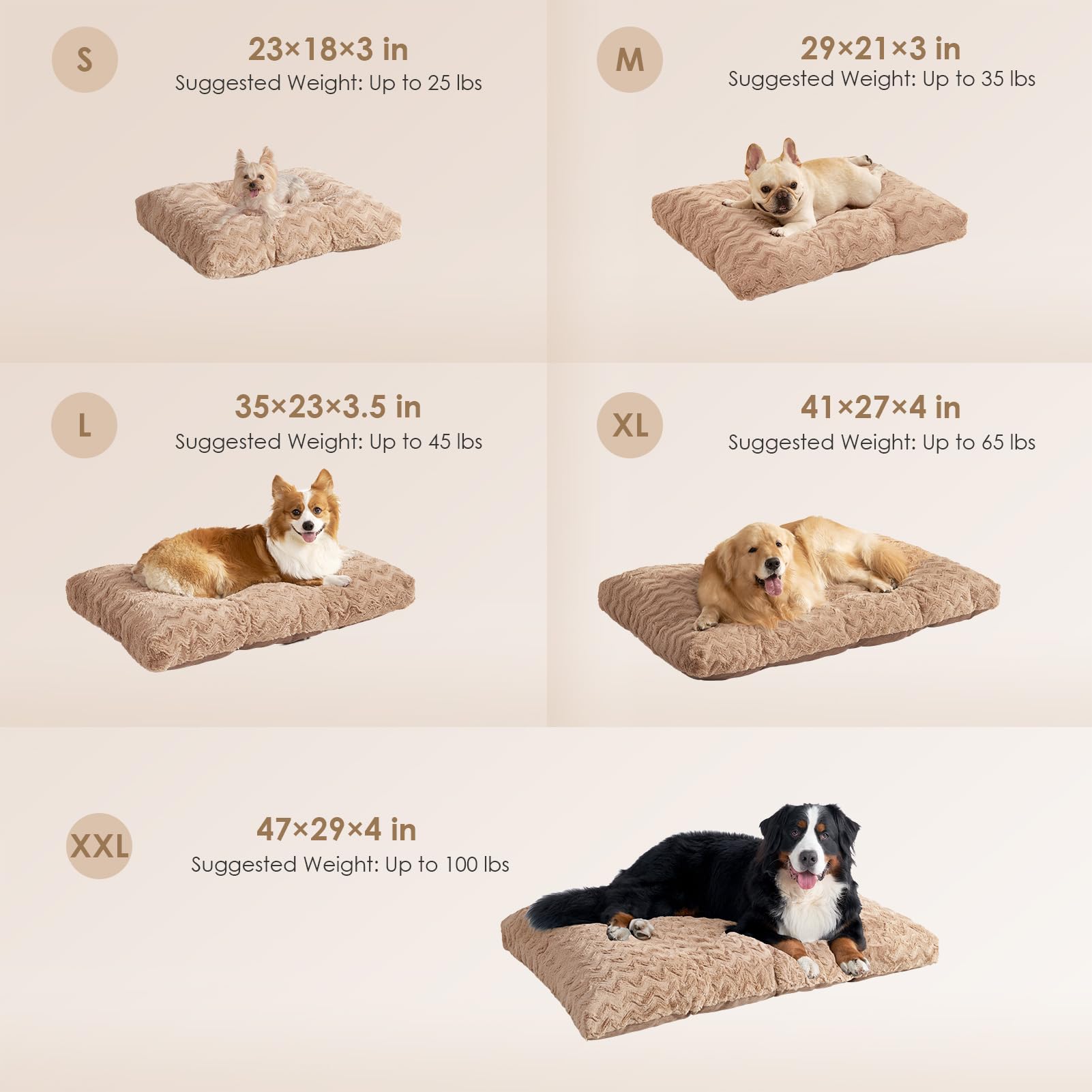 EHEYCIGA XL dog bed side view in camel showing roomy crate lounging area