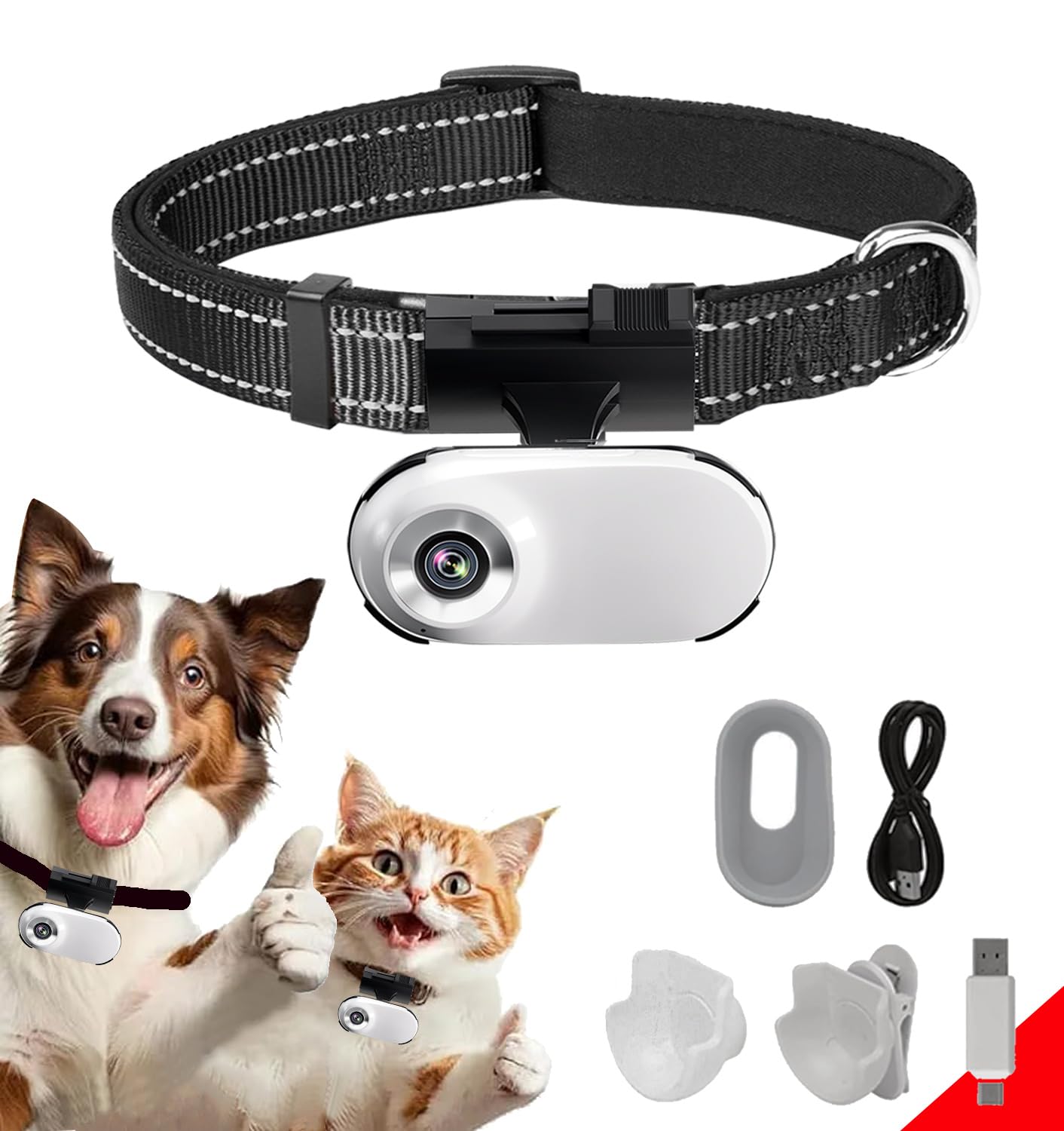 ehomful collar camera captures full HD perspective for pet behavior insights.