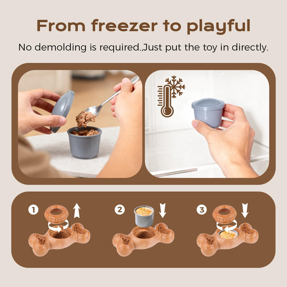 EHWZ Freeze Bone dog toy in-use demonstrates stable base for licking frozen treats