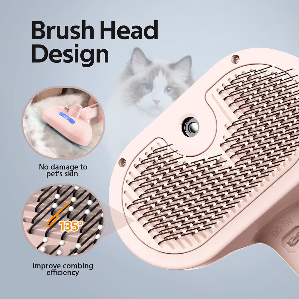 Eilimy pet grooming brush mist spray button action highlights easy, one-click mist control.