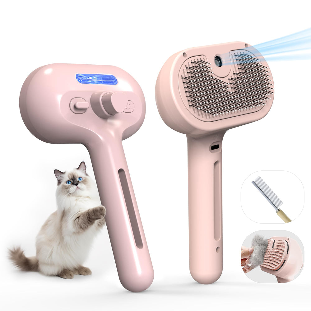 Eilimy pet grooming brush mist spray close-up highlights soft bristles for gentle grooming.