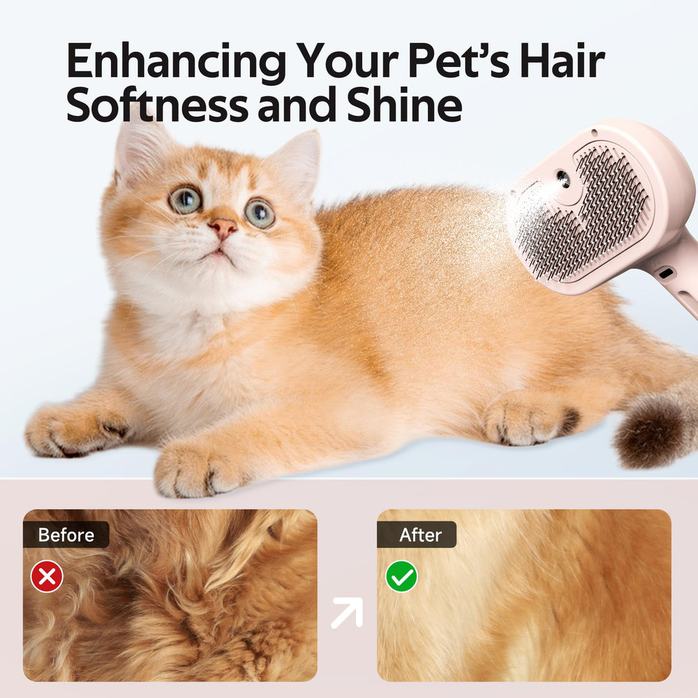 Eilimy pet grooming brush mist spray hair smoothing comb included shown beside.
