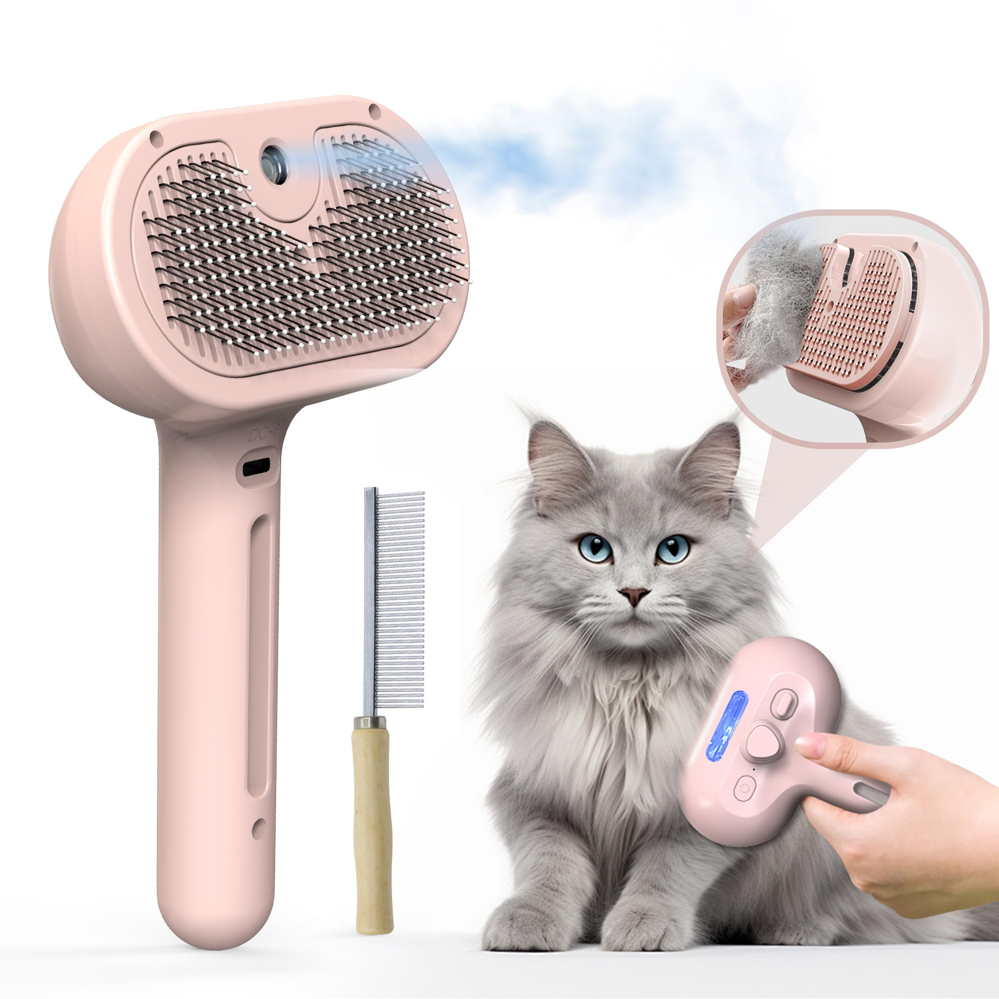 Eilimy pet grooming brush mist spray in use demonstrates comfortable, moisturized fur during brushing.