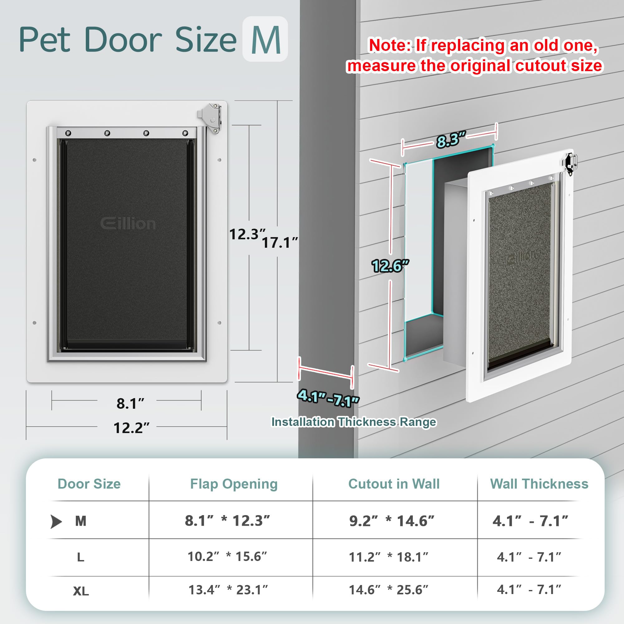 Eillion dog door with telescoping tunnel shows adjustable fit for thick walls.