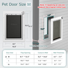 Eillion dog door with telescoping tunnel shows adjustable fit for thick walls.