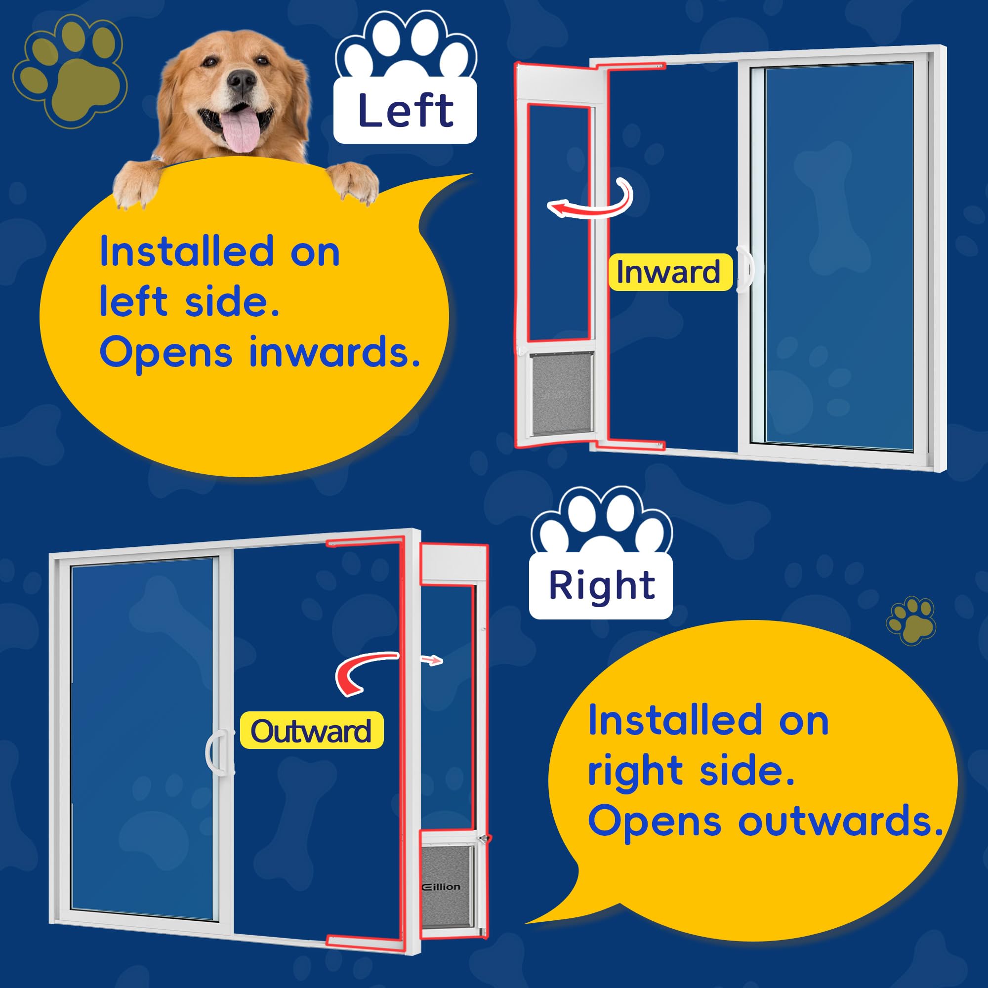 Eillion large-dog-door safety-lock feature for controlled pet access.