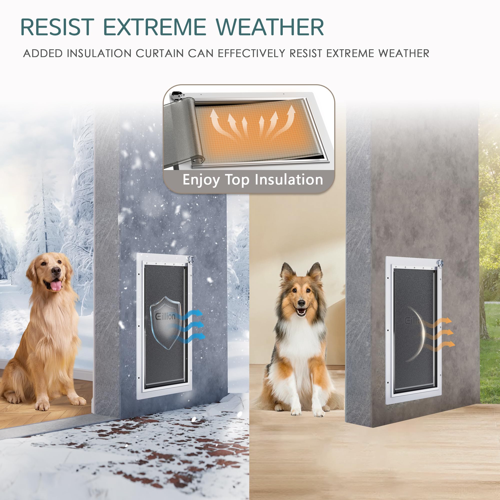 Eillion wall door closing panel image demonstrates added weather protection.