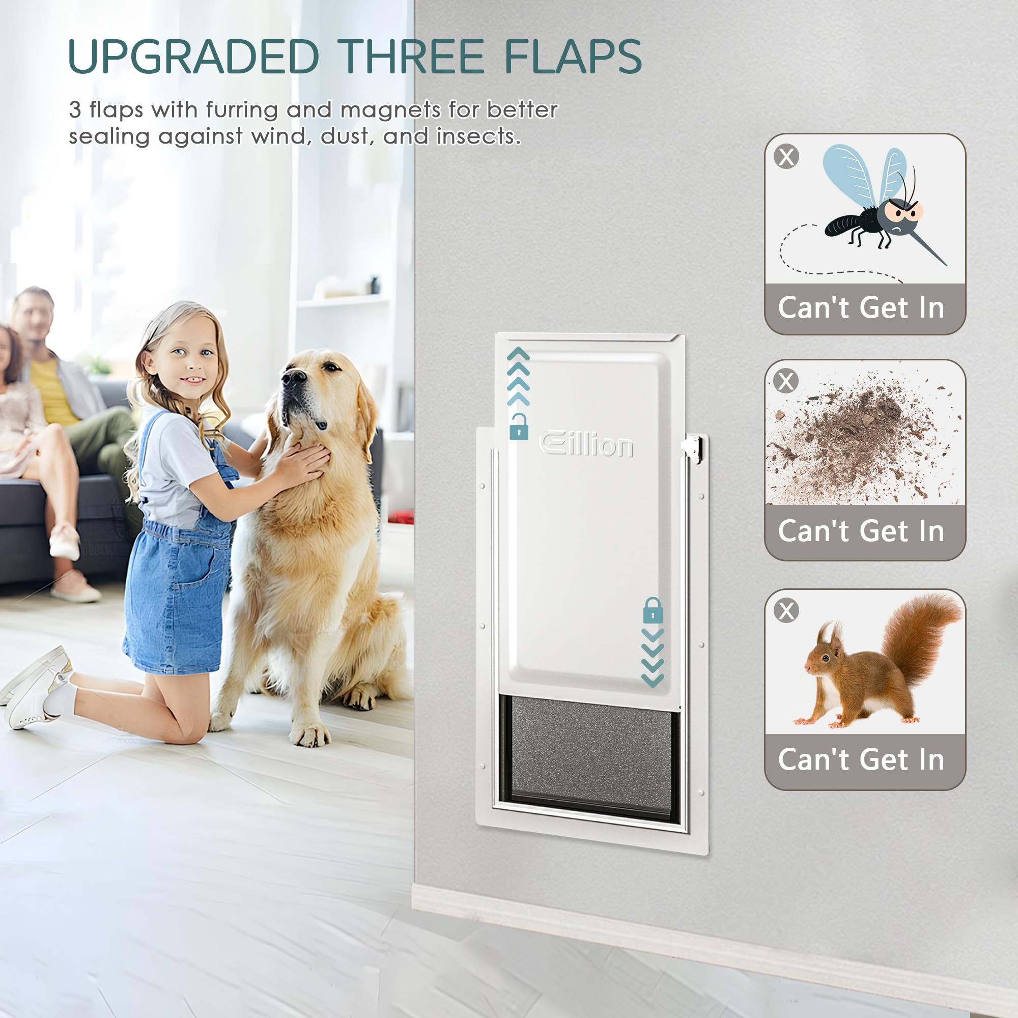 Eillion XL wall dog door magnetic closure showcases secure seal against drafts